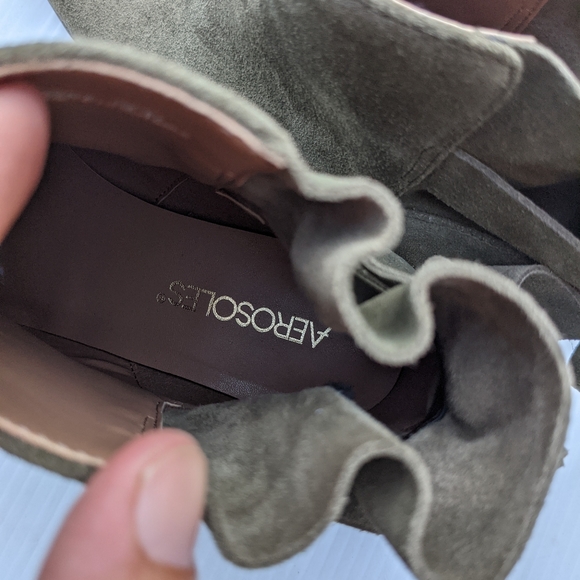 AEROSOLES Crosswalk Olive Suede ruched ankle booties fall autumn - Picture 10 of 10